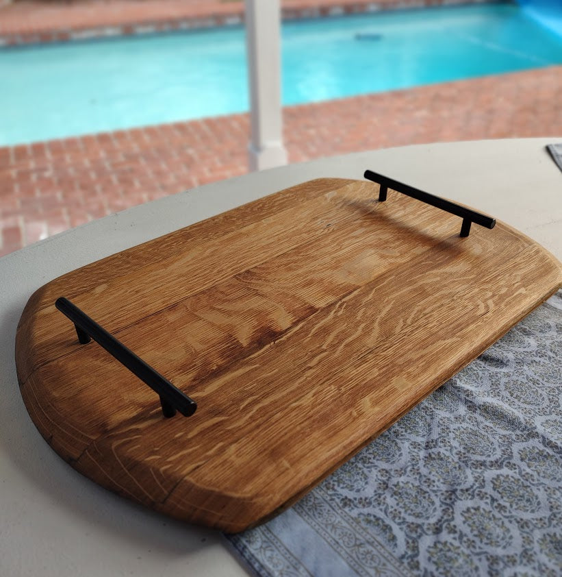 Oak Barrel Black Handled Oval Serving Platter